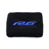 Black microfiber sock with a blue Yamaha R6 logo embroidered on it.