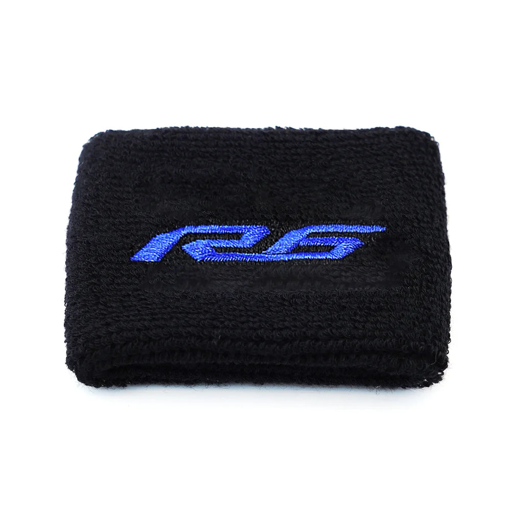 Black microfiber sock with a blue Yamaha R6 logo embroidered on it.