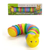 A colorful puzzle caterpillar toy made of flexible rings, shaped like a caterpillar, for educational and sensory play.