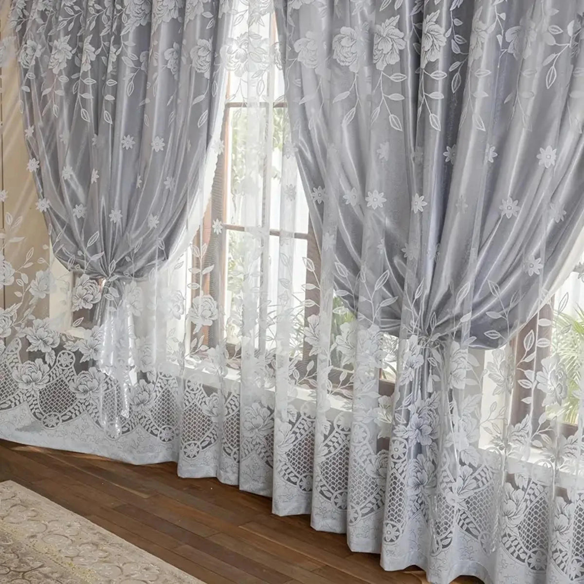 European Vintage Floral Embroidered Blackout Curtain