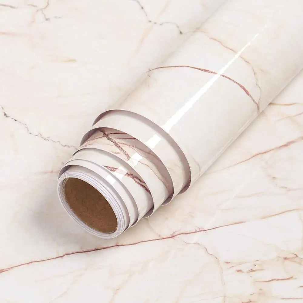 Roll of waterproof self-adhesive marble wallpaper for kitchen, bathroom, and furniture