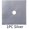 One piece silver stove burner mat with a central hole and radiating arms.