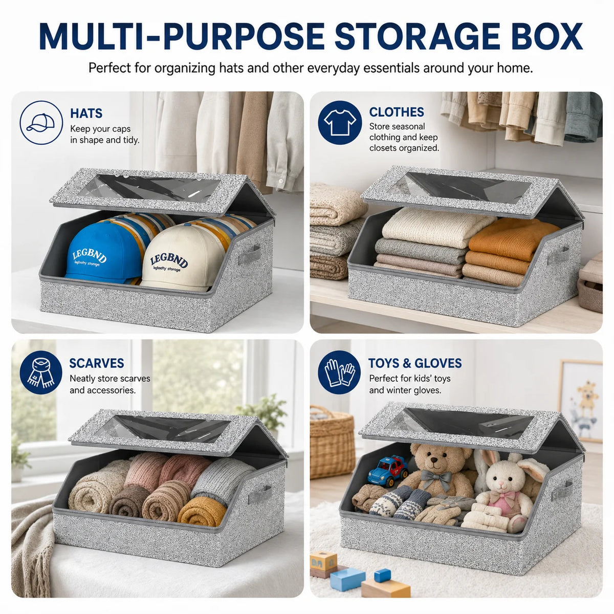 Large Capacity Hat Storage Box with Clear Window
