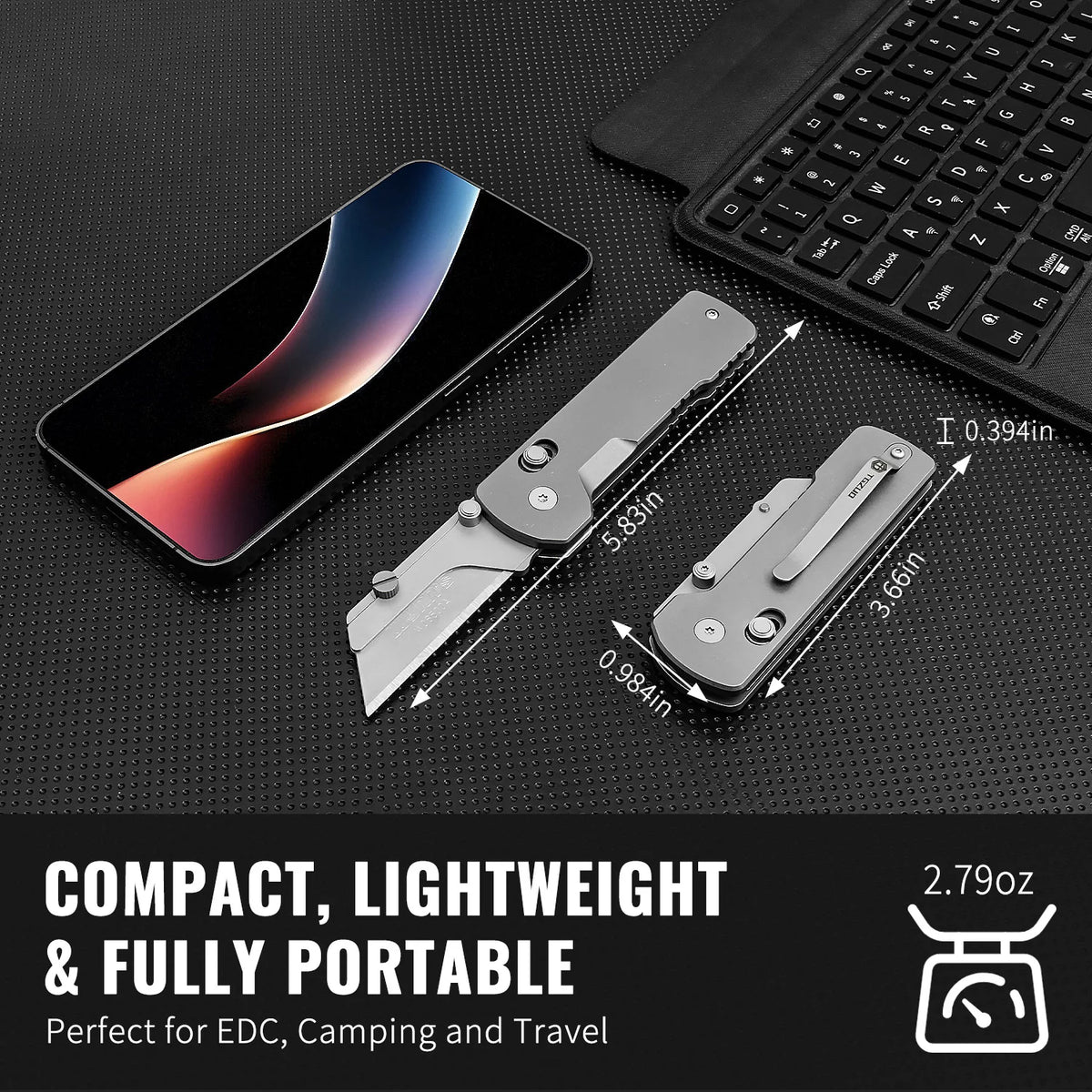 Folding Utility Knife with Quick-Change Blade and Pocket Clip