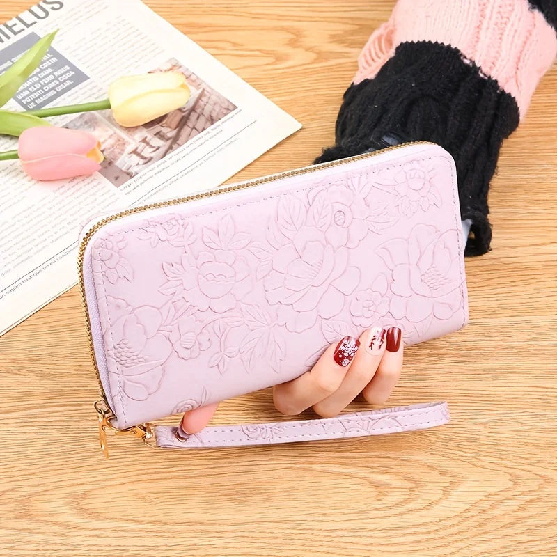 Portefeuille en PU cuir floral embossé