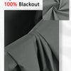A close-up view of a gray blackout curtain fabric with a tightly rolled section.