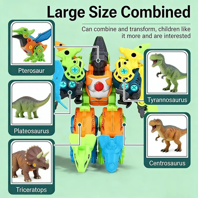 Großes Kombi-Set aus fünf Dinosaurierrobotern, darunter Pterosaurier, Plateosaurus, Tyrannosaurus, Centrosaurus und Tricerato