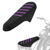 Black motorcycle seat cover with purple stripes and anti-slip particles