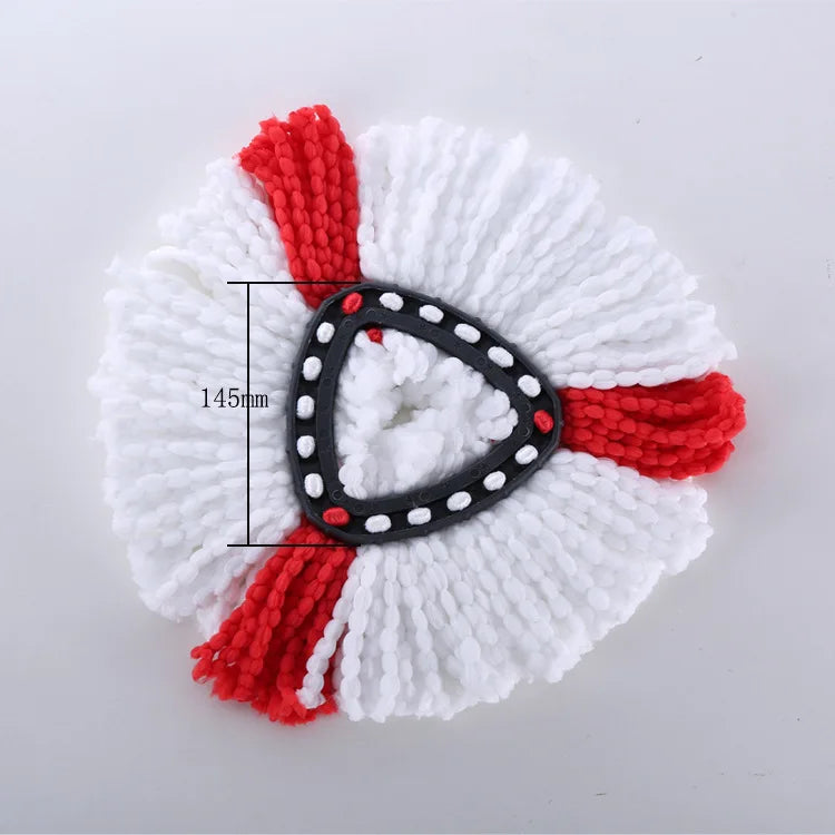 White microfiber mop pad replacements with red accents and a black ring detail.
