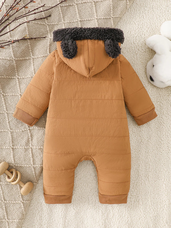Cozy Fleece Baby Romper with Hood