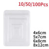 Clear self-sealing jewelry storage bags in various sizes including 4x6cm, 5x7cm, 6x8cm, and 8x12cm