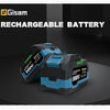 A black and blue rechargeable battery pack labeled Gisam Rechargeable Battery with a 998V Lithium Ion rating.