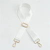 White nylon bag strap with a gold buckle shown diagonally against a white background.