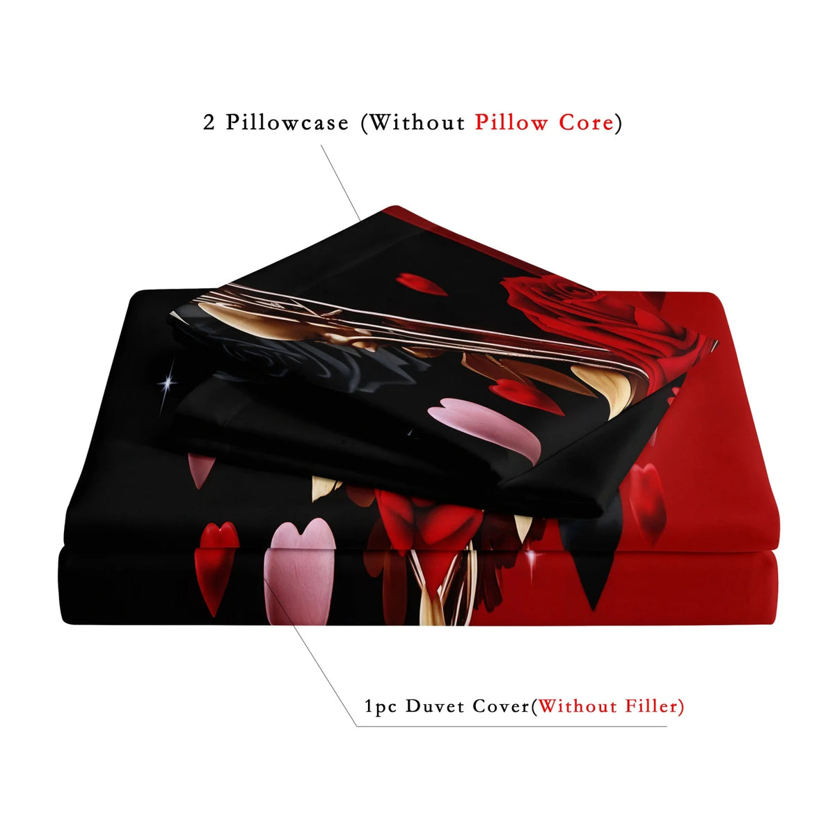 King & Queen Crown Rose Pattern 3-Piece Bedding Set with Duvet Cover and Pillowcases