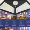 A close-up of a modern outdoor wall light fixture with multiple LED panels, designed for intelligent dimming and weatherproof