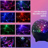 A black LED projector night light emitting a starry sky pattern in various colors like purple, green, and pink.