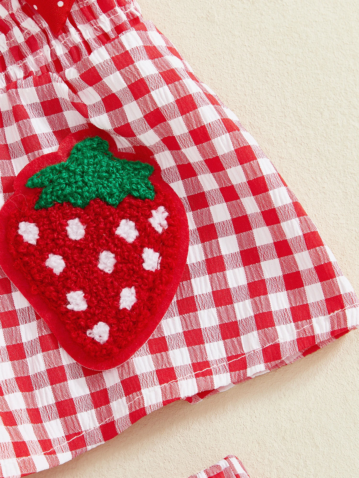 Strawberry Embroidered Plaid Tank Top and Shorts Set for Toddler Girls