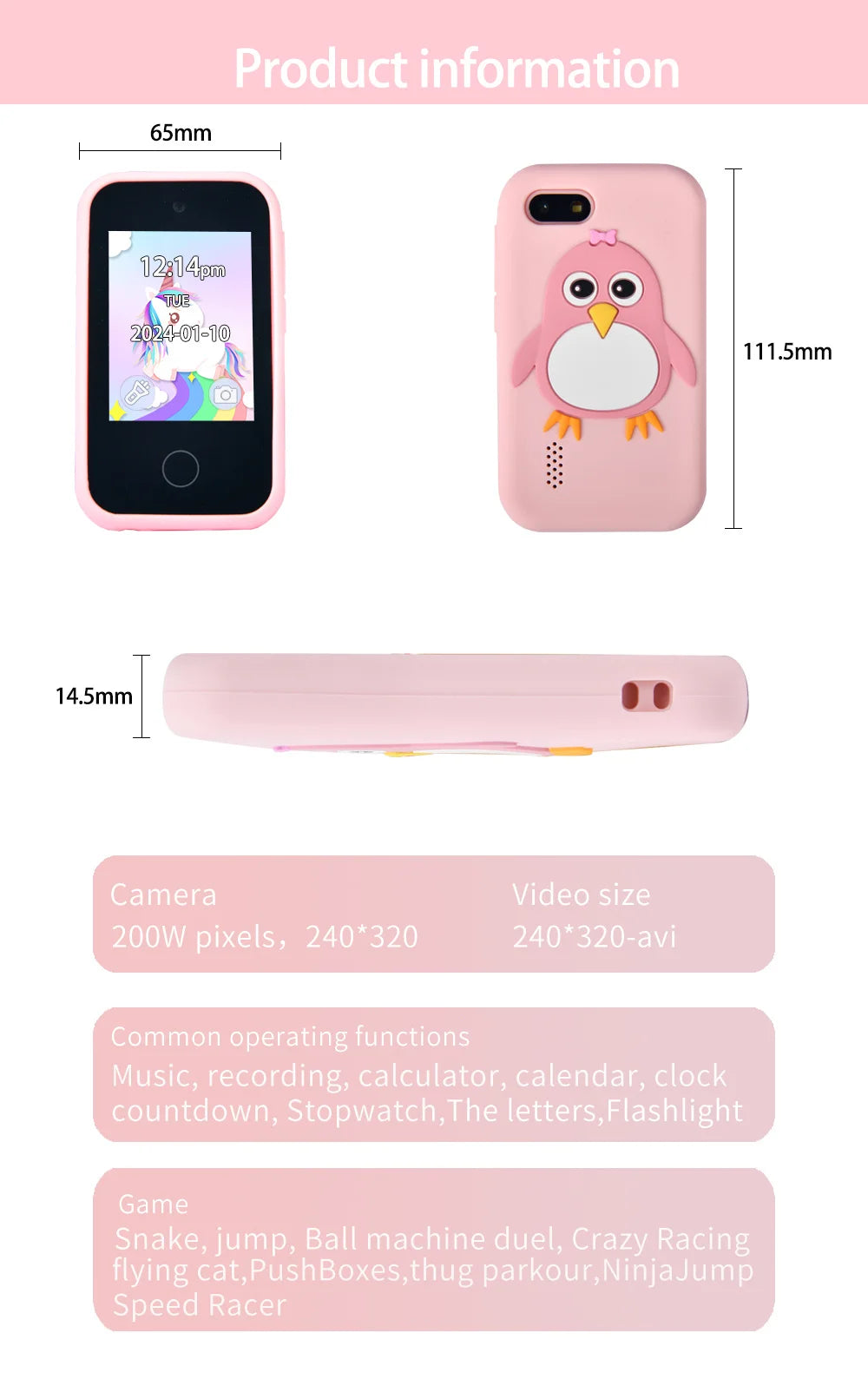 Kids Touchscreen Learning Phone with Games and Music