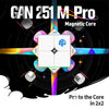 A close-up view of the GAN 251 M Pro magnetic core puzzle with a white cube and surrounding components.
