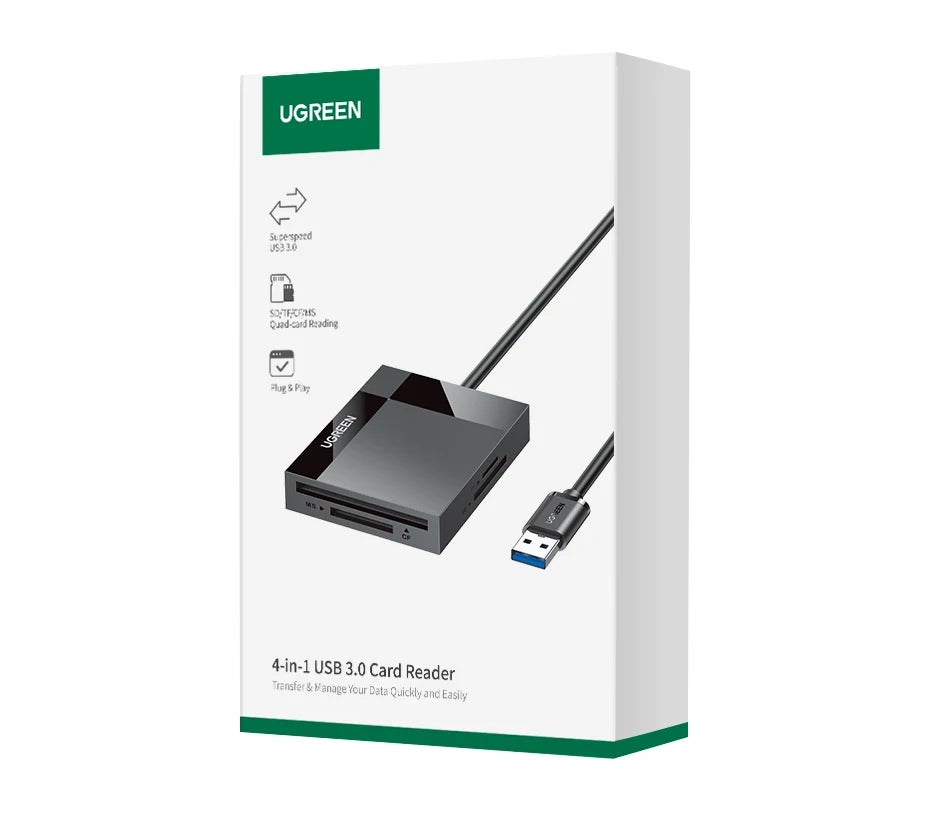 4-in-1 USB 3.0 Card Reader with USB-C Adapter