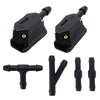 Black 4-way adjustable windshield washer spray nozzle kit with hose and fittings