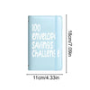 A light blue binder for a 100-day envelope savings challenge with measurements shown.