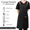 Black adjustable polyester kitchen apron with two large and one small pocket for cooking or business use
