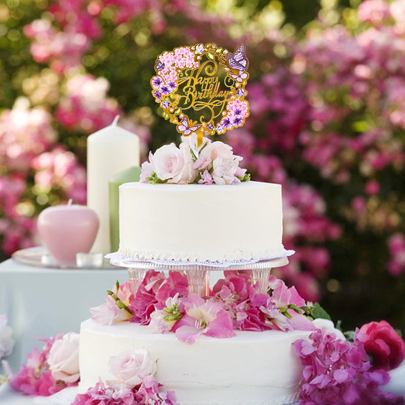 Golden Acrylic Happy Birthday Cake Topper