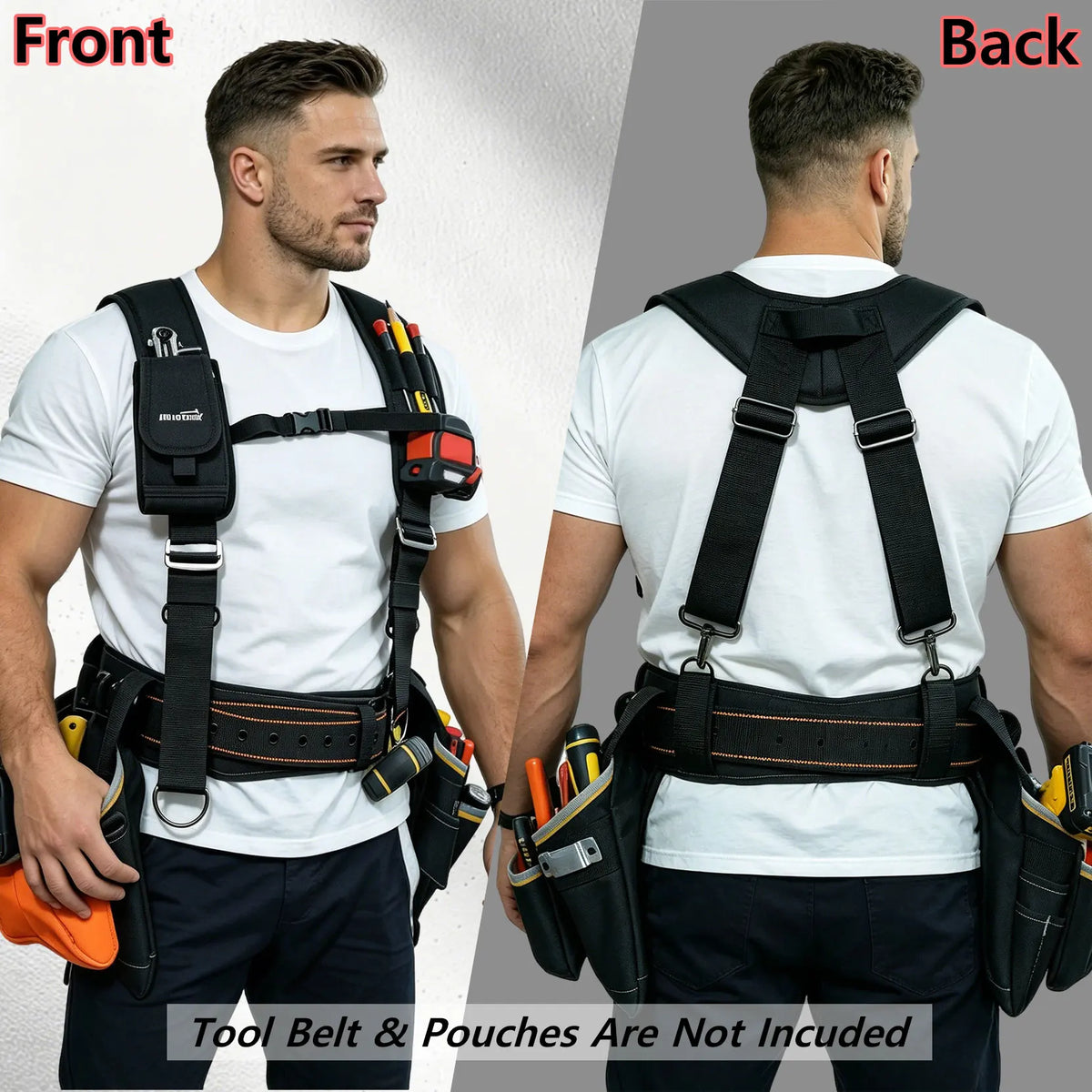 Work Suspenders with Detachable Phone Holder and Tool Belt Support