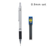 A silver professional metal mechanical pencil set with a grip and lead, labeled 0.9mm.