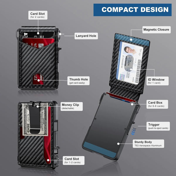 Slim RFID-Blocking Metal Wallet with Money Clip