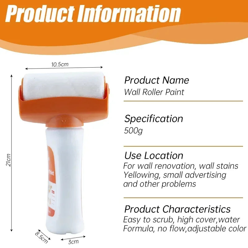 An orange and white wall roller paint kit showing a white paint roller and handle for wall renovation.