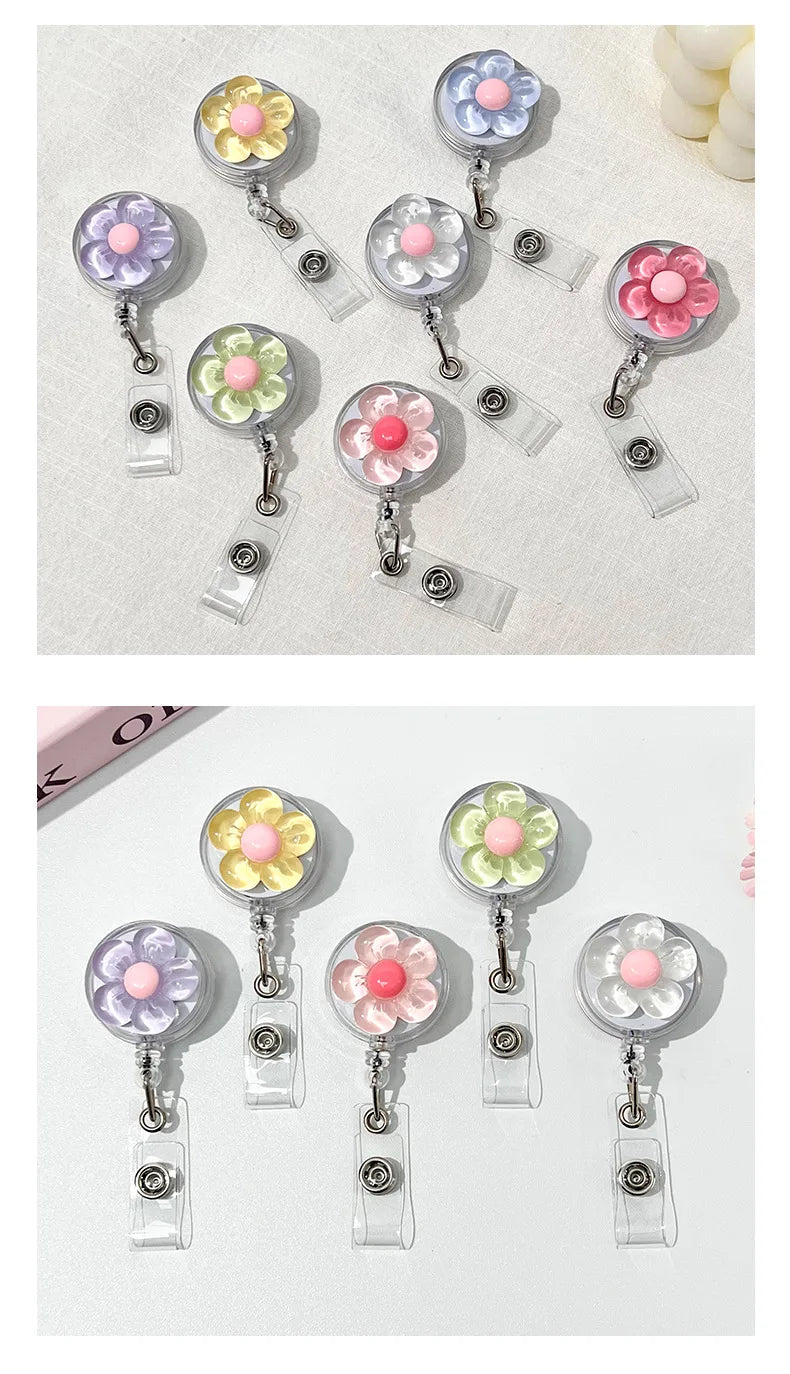 Floral Retractable Badge Reel with Clear ID Holder