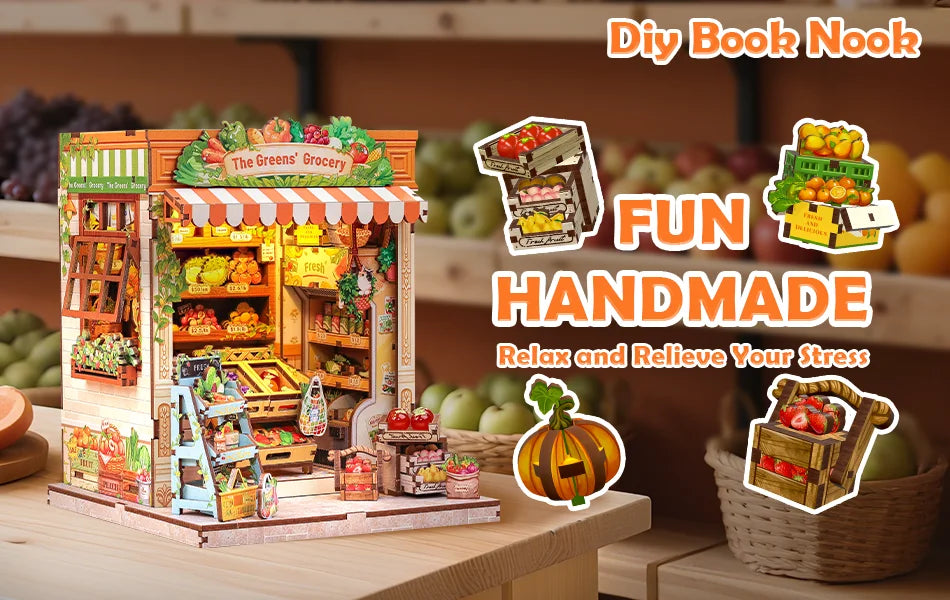 Book Nook DIY Wooden Miniature Kit with LED Lighting