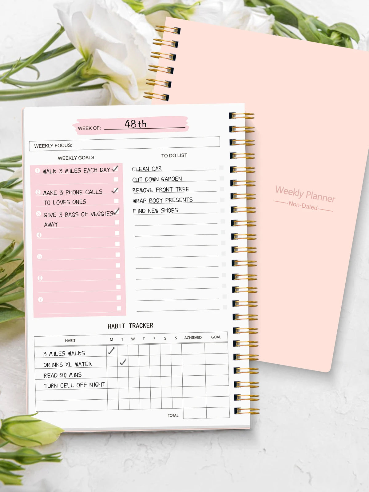 A5 Non-Dated Weekly Spiral Planner with Sticker Sheets