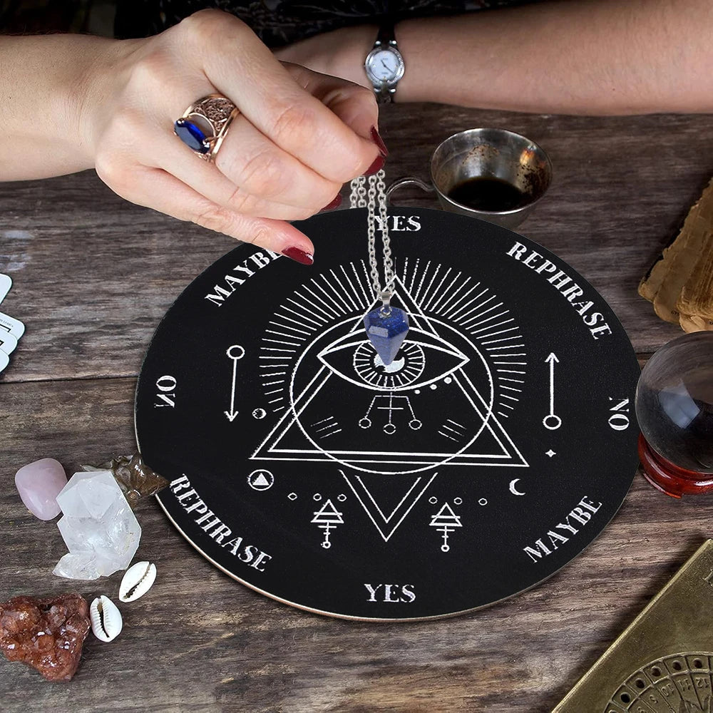 Wooden Divination Pendulum Board with Crystal Necklace