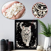 Diamond painting kit featuring a cat pattern with pearl accents and loose pearls.