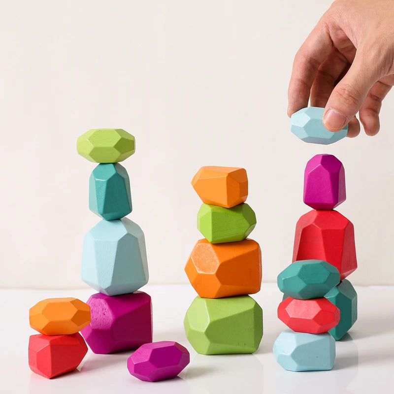 Wooden Rainbow Stacking Stones – Montessori Balancing Blocks for Kids