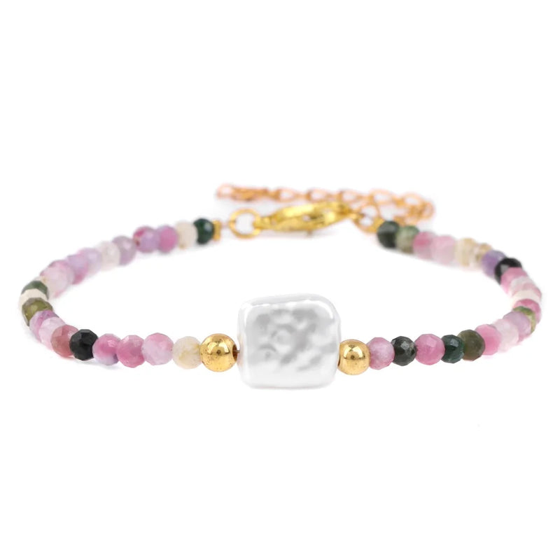 Natural Stone Bead Bracelet with Adjustable Lace-Up Closure