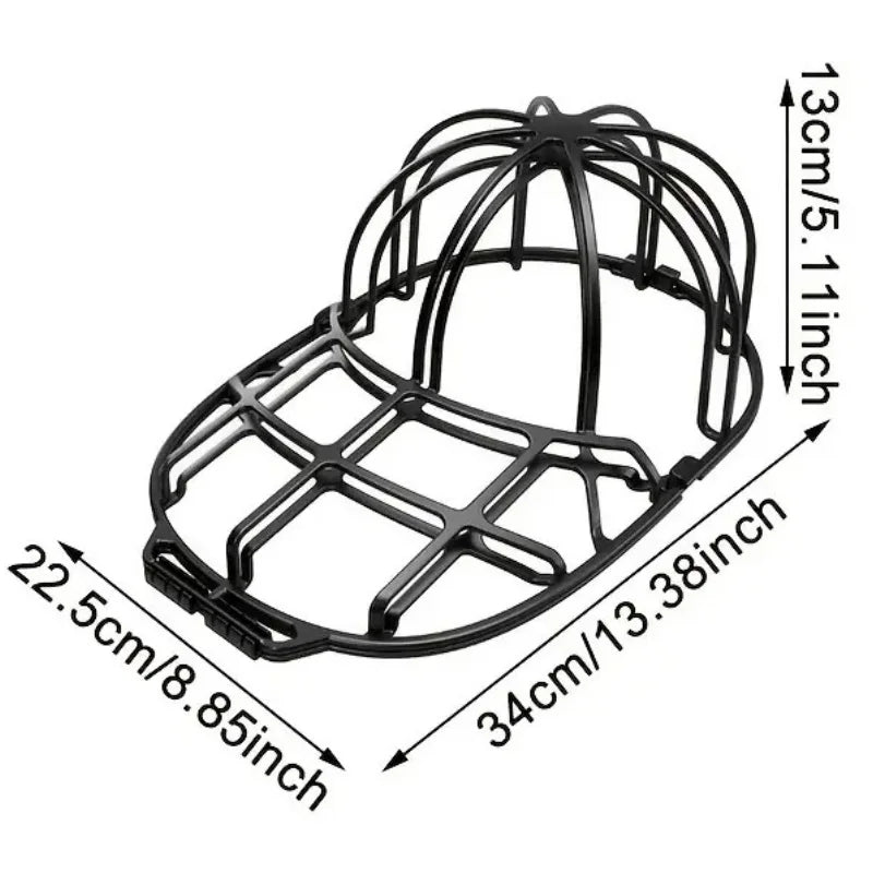 Black hat washing cage set for baseball caps with dimensions 13cm/5.1 inch high and 34cm/13.38 inch wide