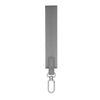 A gray nylon wristlet keychain strap with a rectangular clip and a split ring.