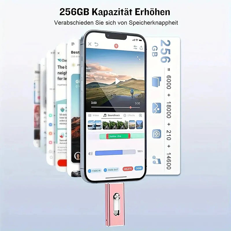 4-in-1 Portable Flash Drive – USB-C, Lightning & USB-A for iPhone, iPad, Android & PC