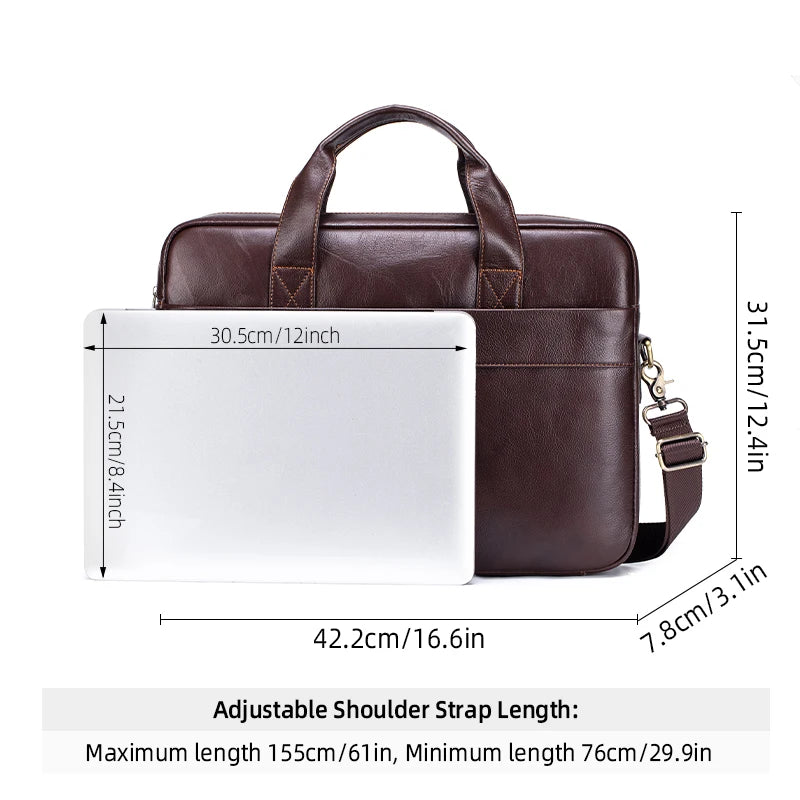 Genuine Leather Business Briefcase for Men – Fits 15.6" Laptop