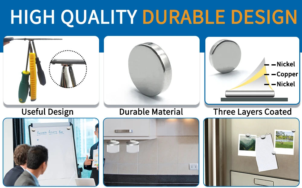Image showing high quality durable design features of countersunk neodymium disc magnets with center holes and three layers c