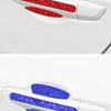 A set of car door handle scratch protection stickers in red and blue glitter on a white background.