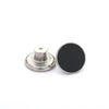 A silver metal button and a round black button are shown for a jeans button repair kit.