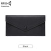 Black slim RFID-blocking PU leather wallet shown flat