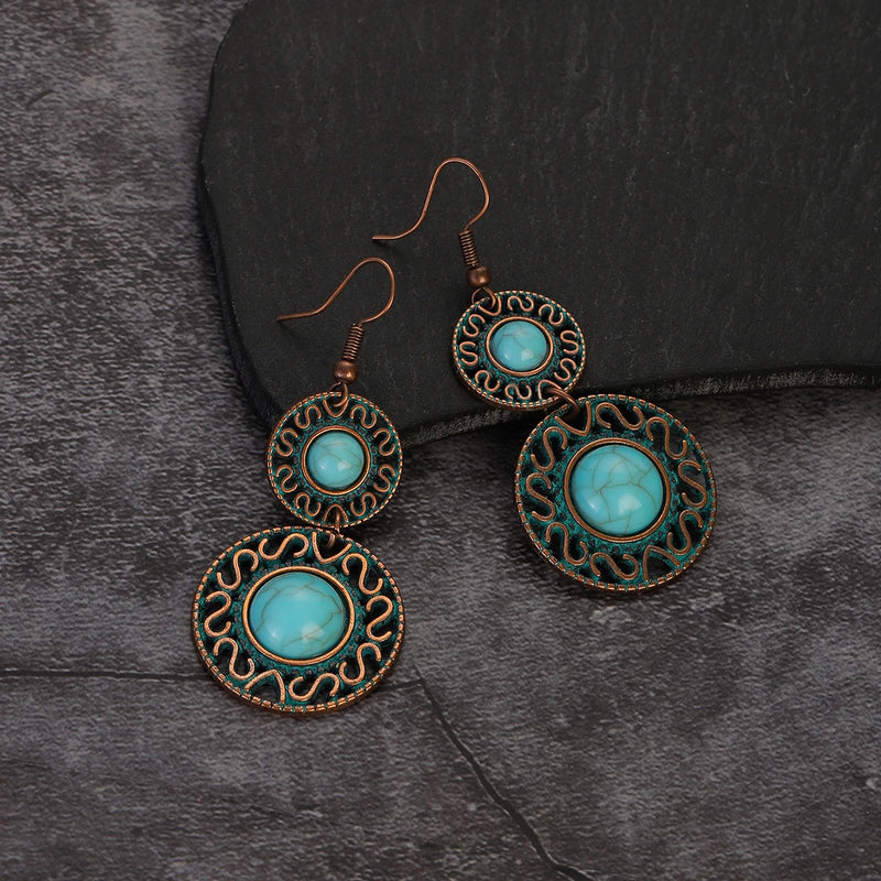 Boho Turquoise Geometric Drop Earrings