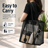 A person is holding a black breathable mesh tote bag designed for easy carrying and versatile use.
