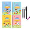 Set of three reusable handwriting practice books for children featuring magic ink and various subjects like alphabet numbers 